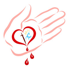 Christ's hand with a heart-shaped wound, the way to heaven