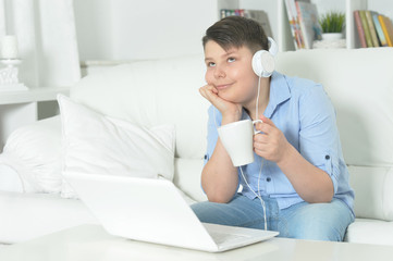 Portrait of a boy using laptop at home