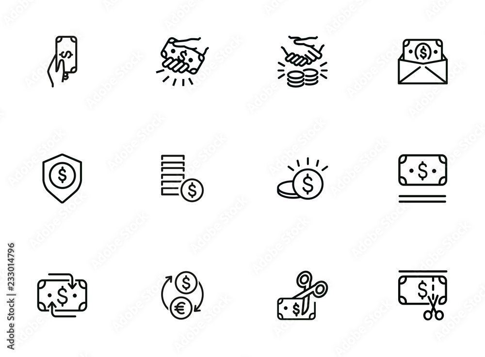 Wall mural Cash line icon set. Deal, paying, currency exchange. Money concept. Can be used for topics like finance, payment, saving