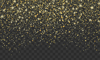 Gold glitter on transparent background. Vector shine texture. Design element for cards, invitations, posters and banners