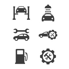 Car service and repair icons set on white background.