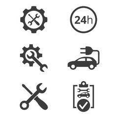 Car service and repair icons set on white background.