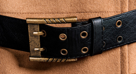 Coat leather belt close-up