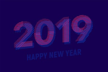 2019 Happy New Year. Greeting card with inscription Happy New Year 2019 for your layout Flyers and Greetings Card or Christmas themed invitations. Vector Illustration.