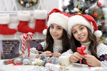 Portrait of happy girls preparing for Christmas
