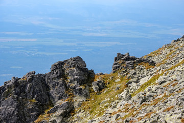rocky hiking trails for tourists in western carpathian Tatra mountains in slovakia
