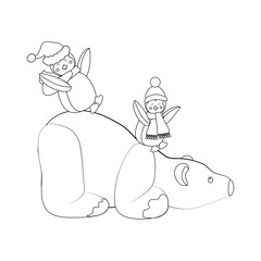 Polar bear and penguins coloring page