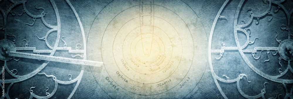 Canvas Prints ancient astronomical instruments on vintage paper background. abstract old conceptual background on 