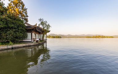 Beautiful architectural landscape and landscape in West Lake, hangzhou