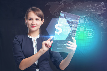 The concept of business, technology, the Internet and the network. A young entrepreneur working on a virtual screen of the future and sees the inscription: