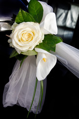 Rosa con Fiocco intorno usata per allestire un auto