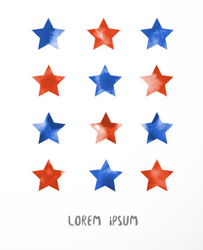 Blue and red stars on white background.