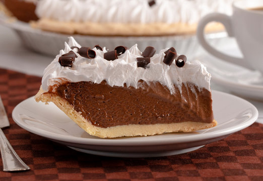 French Silk Chocolate Cream Pie with Whipped Topping and Chocolate Curls