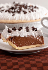 French Silk Chocolate Cream Pie with Whipped Topping and Chocolate Curls