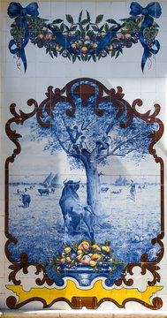 Panneau d'azulejos sur le march&eacute; de Vila Franca de Xira, Ribatejo, Portugal