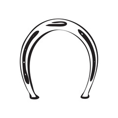Hand drawn horseshoe. Retro horse metal shoe vector illustration. Black isolated on white background