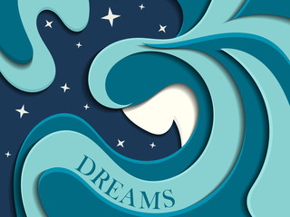 Obraz premium Fashion Woman with blue hair. Cut paper dreams background