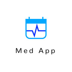Flat line medicine icon monochrome blue emblem logo, web online concept.Logo of heart pulse inside the calendar for hospital, clinic, medicine appointment app