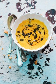 Cream of pumpkin soup with pumpkin seeds