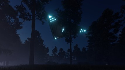 3D triangular ufo hung in the sky in the evening © kolbass