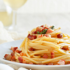 Traditional italian dish spaghetti carbonara