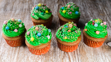 Food banner. Christmas Muffins with Green Cream