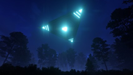 3D triangular ufo hung in the sky in the evening © kolbass