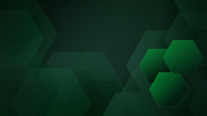 Obraz premium Abstract background of hexagons and halftone dots in dark green colors