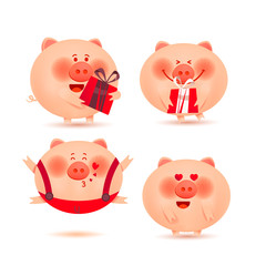 Set of cheerful and cute piglets  Christmas pigs.