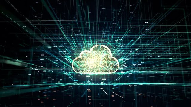 Cloud technology, cloud computing symbol of global IT development, random numbers and others elements which creating abstract 3D information technology animation 
