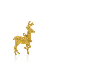 Christmas toy gold deer on a white background. Isolation