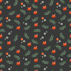 Christmas seamless background. Watercolor seamless pattern on a Christmas theme. Background with Christmas elements.