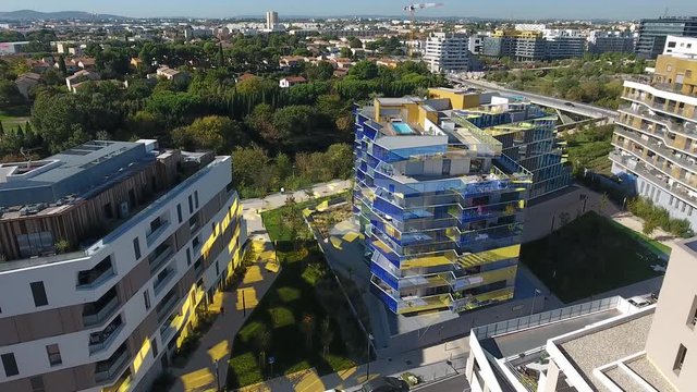 Amazing luxury building modern district Montpellier. Penthouse rooftop with pool, aerial drone