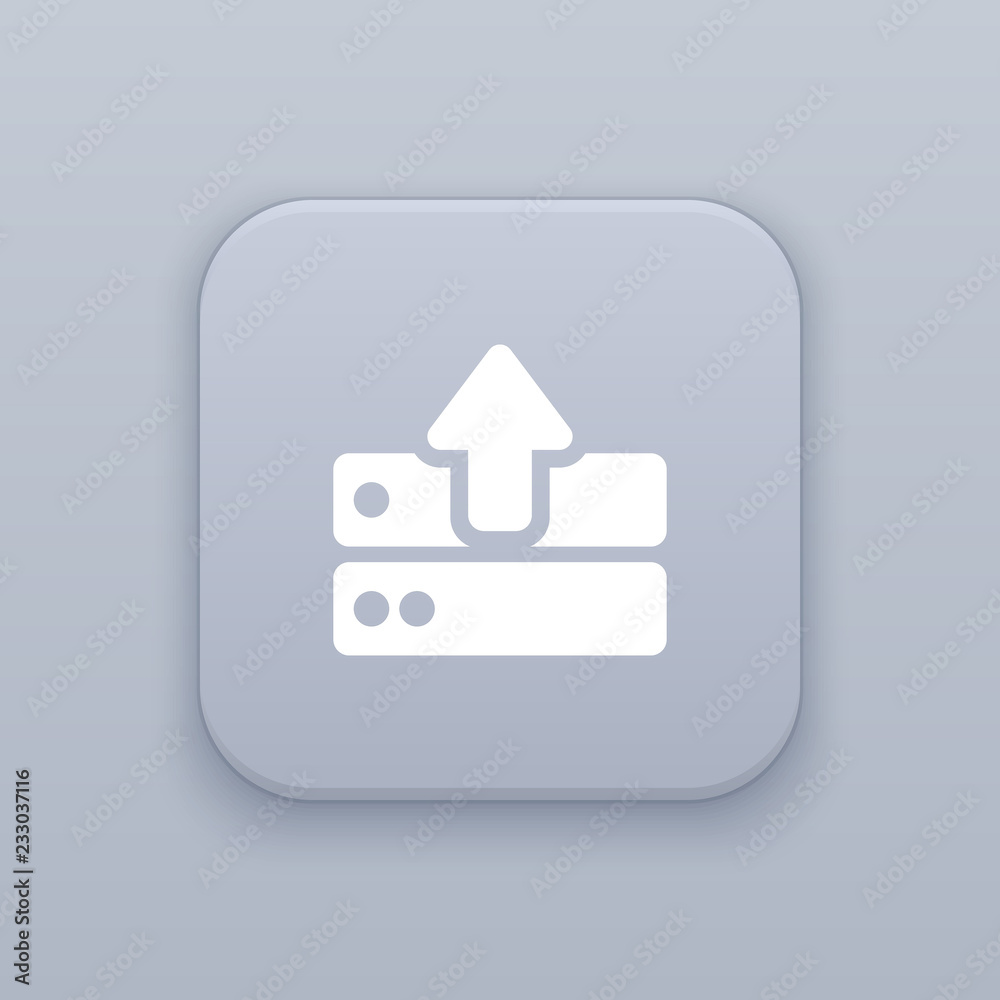 Poster upload server gray vector button with white icon