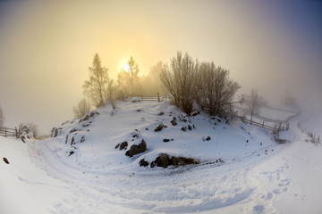 beautiful winter mountain landscape, Fundatura Ponorului, Romania