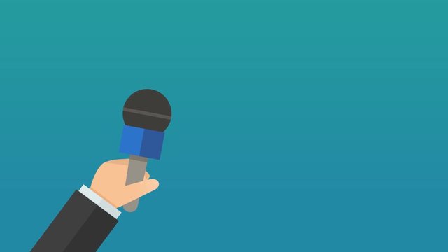 Main apparaissant et tenant un microphone avec couche alpha (flat design)