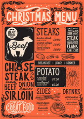 Christmas menu template for steak restaurant.