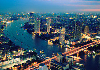 Aerial view of Bangkok at sunset 