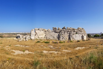 Panoramic view of Ggantija Temples and island Gozo, Malta