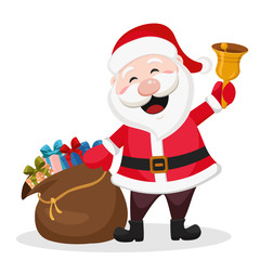 Santa Claus with a bag of gifts and a bell.