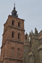Fototapeta premium Bell Tower Of The Cathedral In Astorga. Architecture, History, Camino De Santiago, Travel, Street Photography. November 1, 2018. Astorga, Leon, Castilla-Leon, Spain.