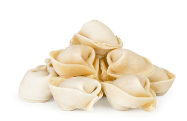 Fototapeta na wymiar Dumplings slide close - up on white background.