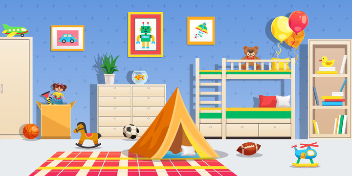 Children Room Interior Horizontal Illustration
