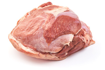 Uncooked ham or gammon. Pork meat for cooking, isolated on a white background. Close-up