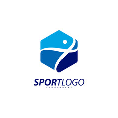 Sport symbol design, Fitness people icon vector logo, speed fitness, running, swimming, jumping logotype, hexagon people