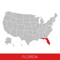 United States of America with the State of Florida selected. Map of the USA vector illustration