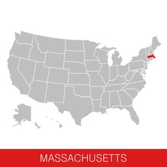 United States of America with the State of Massachusetts selected. Map of the USA vector illustration