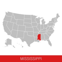 United States of America with the State of Mississippi selected. Map of the USA vector illustration