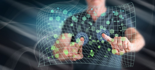 Man touching an abstract network concept