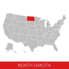 United States of America with the State of North Dakota selected. Map of the USA vector illustration